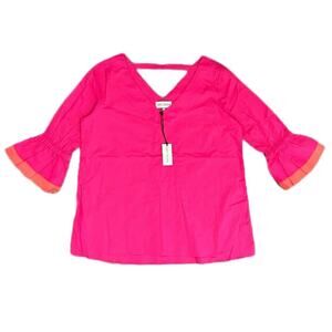 Caryn Vallone Women’s V-neck 3/4 Poet Layered Sleeve Fuchsia‎ Cotton Size M NWT